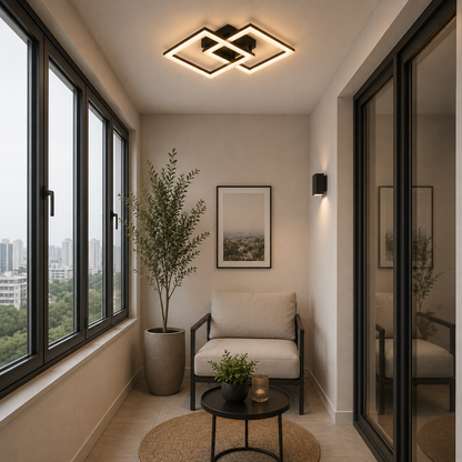 LED lustr s dálkovým ovládáním GEO 29W, 2 čtverce, studené/teplé/neutrální světlo, stmívatelný, kov a akryl, černý