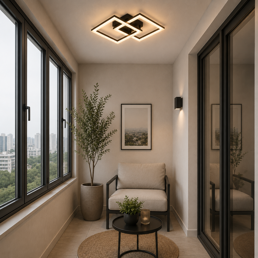 LED lustr s dálkovým ovládáním GEO 29W, 2 čtverce, studené/teplé/neutrální světlo, stmívatelný, kov a akryl, černý