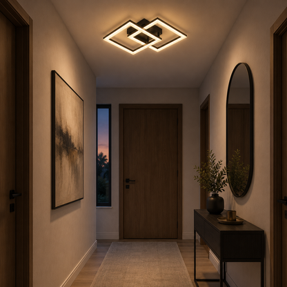LED lustr s dálkovým ovládáním GEO 29W, 2 čtverce, studené/teplé/neutrální světlo, stmívatelný, kov a akryl, černý