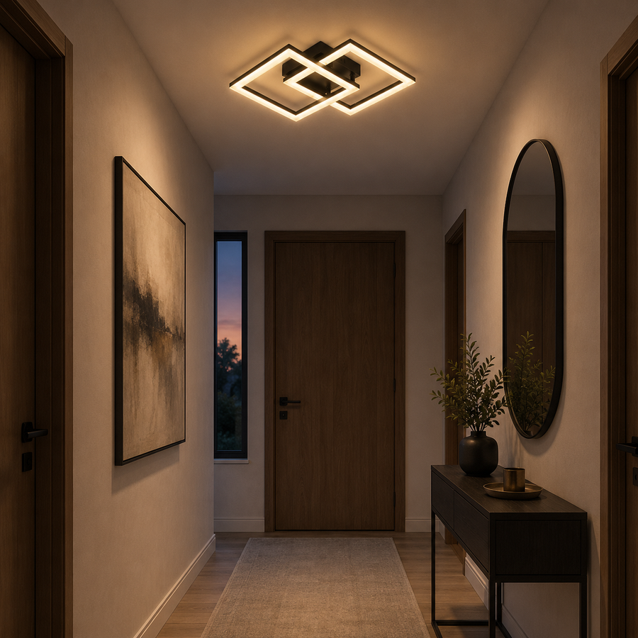 LED lustr s dálkovým ovládáním GEO 29W, 2 čtverce, studené/teplé/neutrální světlo, stmívatelný, kov a akryl, černý