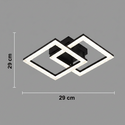 LED lustr s dálkovým ovládáním GEO 29W, 2 čtverce, studené/teplé/neutrální světlo, stmívatelný, kov a akryl, černý