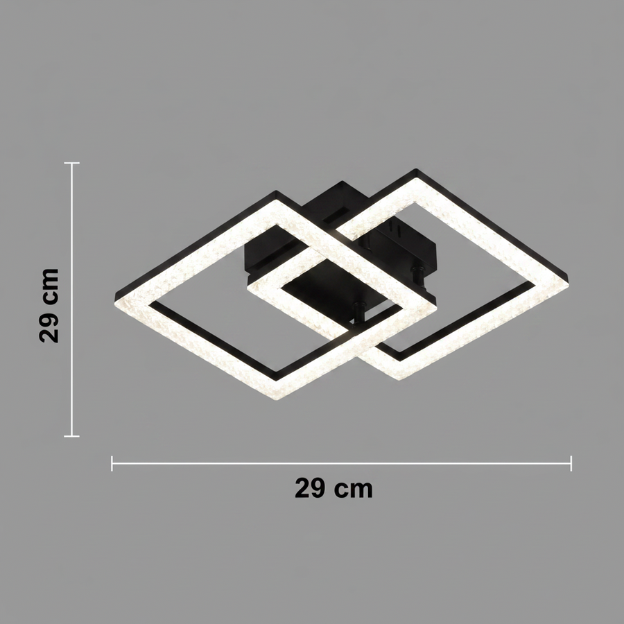 LED lustr s dálkovým ovládáním GEO 29W, 2 čtverce, studené/teplé/neutrální světlo, stmívatelný, kov a akryl, černý