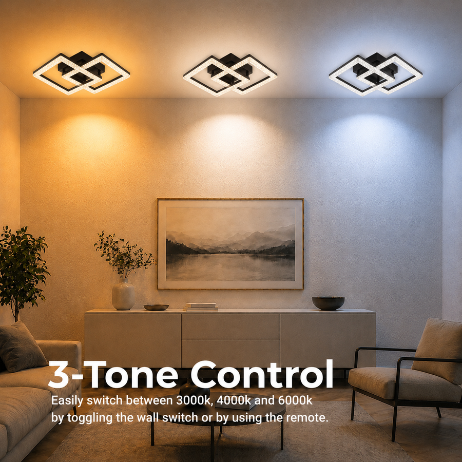 LED lustr s dálkovým ovládáním GEO 29W, 2 čtverce, studené/teplé/neutrální světlo, stmívatelný, kov a akryl, černý