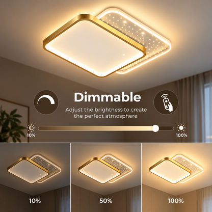 LED lustr s dálkovým ovládáním GILDRA 48W, 2 čtverce, studené/teplé/neutrální světlo, stmívatelný, zlatý