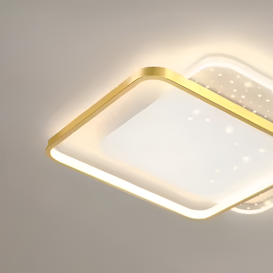 LED lustr s dálkovým ovládáním GILDRA 48W, 2 čtverce, studené/teplé/neutrální světlo, stmívatelné, zlaté LED lustry s dálkovým ovládáním Výchozí název Alessandro Design