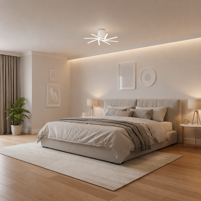 IBANE LED lustr s dálkovým ovládáním, 8 zdrojů, 3000K/4000K/6000K, 128W, kov a silikon, bílá