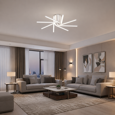 IBANE LED lustr s dálkovým ovládáním, 8 zdrojů, 3000K/4000K/6000K, 144W, kov a silikon, bílá