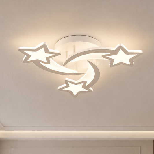 LED lustr s dálkovým ovládáním IPOMOEA 51W, 3 hvězdičky, studené/teplé/neutrální světlo, stmívatelné, bílá, kov a akryl