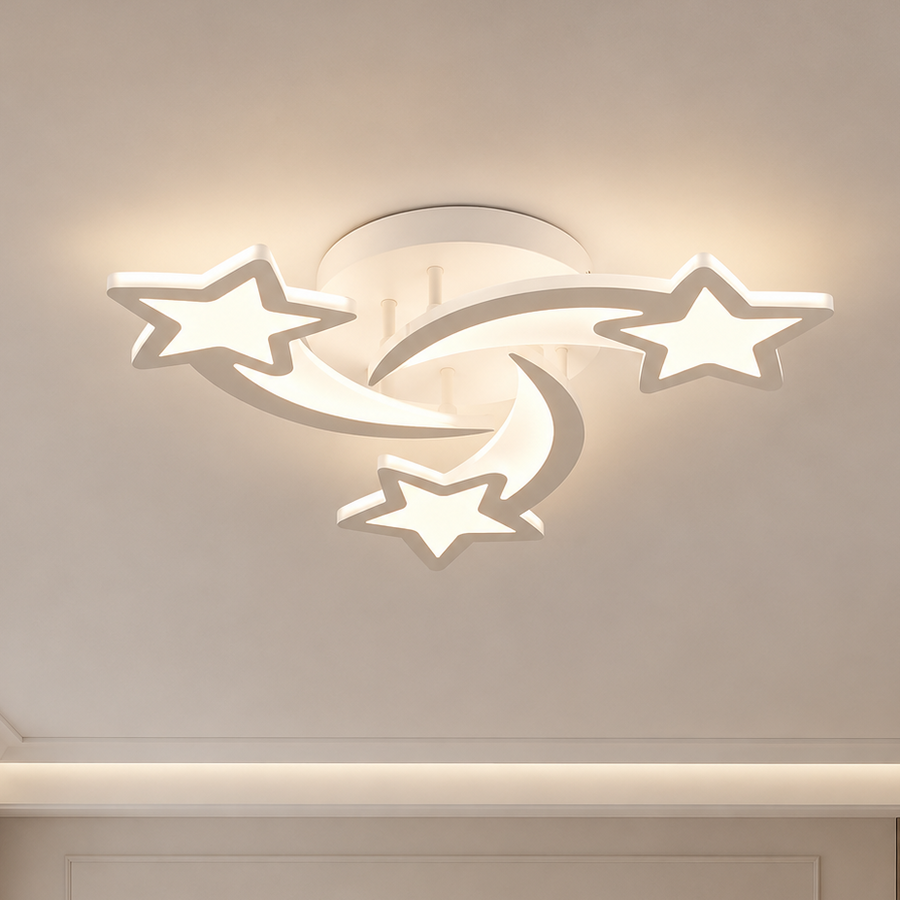 LED lustr s dálkovým ovládáním IPOMOEA 51W, 3 hvězdičky, studené/teplé/neutrální světlo, stmívatelné, bílá, kov a akryl