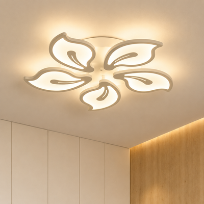 LED lustr s dálkovým ovládáním JASMINE 73W, 5 okvětních lístků, Studené/Teplé/Neutrální světlo, Stmívatelné, Bílá
