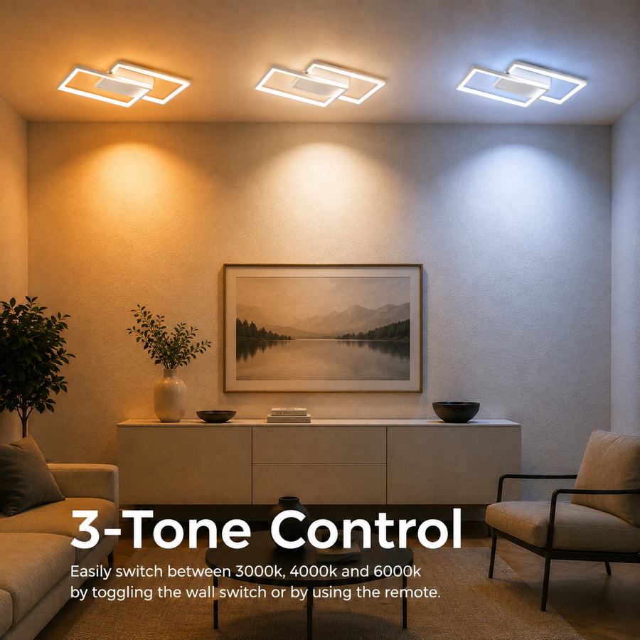 LED lustr s dálkovým ovládáním LANDYN 37W, 2 čtverce, studené/teplé/neutrální světlo, stmívatelné, bílá