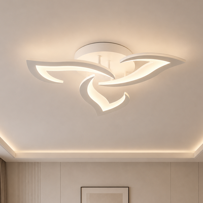 LED lustr s dálkovým ovládáním LOTUS 32W, 3 okvětní lístky, Studené/Teplé/Neutrální světlo, Stmívatelné, Bílá
