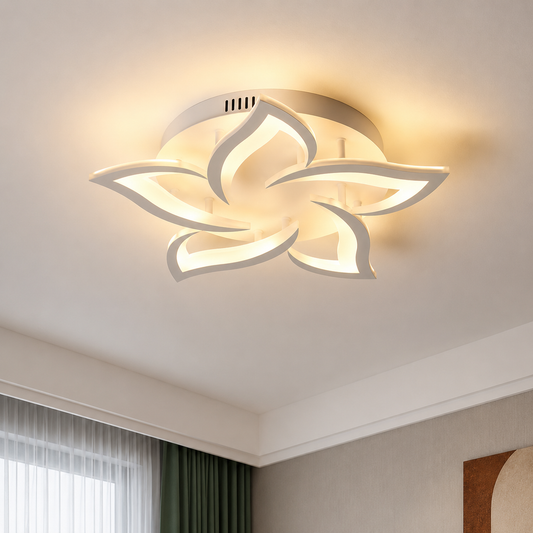 LED lustr s dálkovým ovládáním LOTUS 54W, 5 okvětních lístků, Studené/Teplé/Neutrální světlo, Stmívatelné, Bílá
