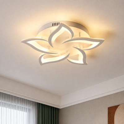 LED lustr s dálkovým ovládáním LOTUS 54W, 5 okvětních lístků, Studené/Teplé/Neutrální světlo, Stmívatelné, Bílá
