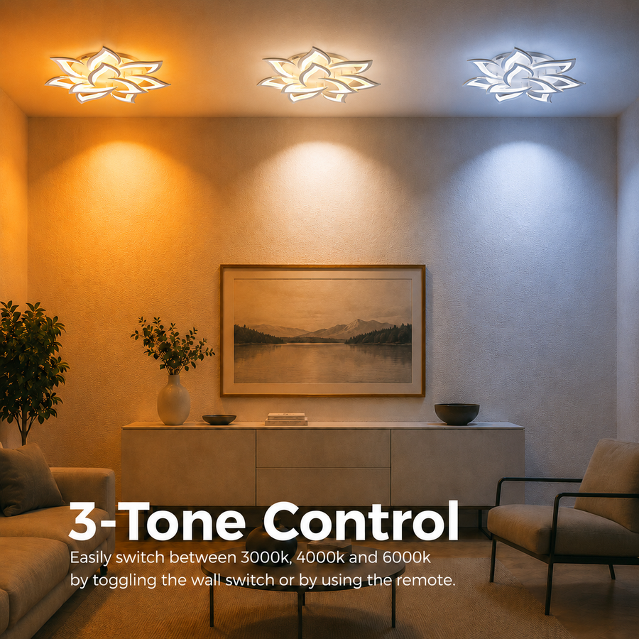 LED lustr s dálkovým ovládáním LOTUS 91W, 9 okvětních lístků, studené/teplé/neutrální světlo, stmívatelné, bílá