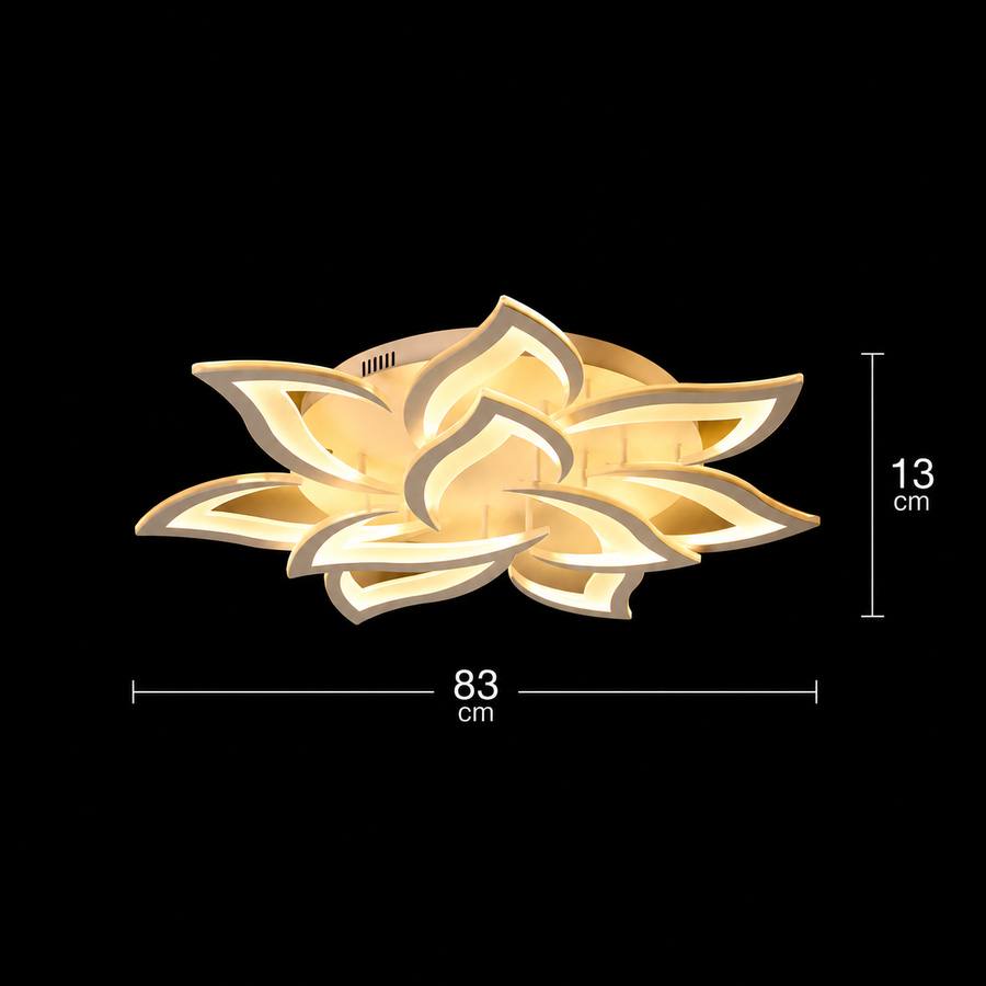 LED lustr s dálkovým ovládáním LOTUS 91W, 9 okvětních lístků, studené/teplé/neutrální světlo, stmívatelné, bílá