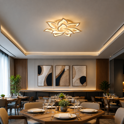 LED lustr s dálkovým ovládáním LOTUS 91W, 9 okvětních lístků, studené/teplé/neutrální světlo, stmívatelné, bílá