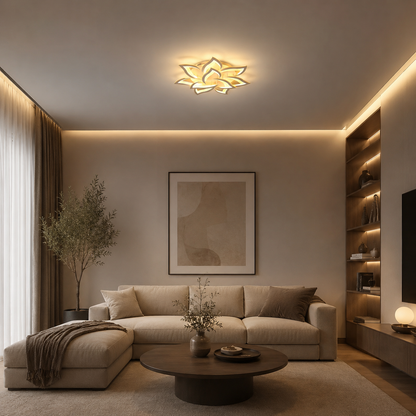 LED lustr s dálkovým ovládáním LOTUS 91W, 9 okvětních lístků, studené/teplé/neutrální světlo, stmívatelné, bílá
