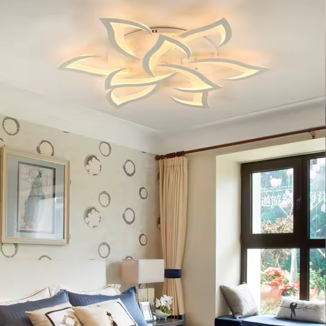 LED lustr s dálkovým ovládáním LOTUS 91W, 9 okvětních lístků, studené/teplé/neutrální světlo, stmívatelné, bílý LED lustr s dálkovým ovládáním Výchozí název Alessandro Design