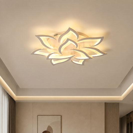 LED lustr s dálkovým ovládáním LOTUS 91W, 9 okvětních lístků, studené/teplé/neutrální světlo, stmívatelné, bílá