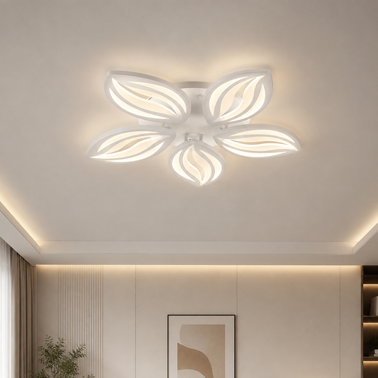 LED lustr s dálkovým ovládáním ORCHID 66W, 5 okvětních lístků, studené/teplé/neutrální světlo, stmívatelné, bílá, kov a akryl