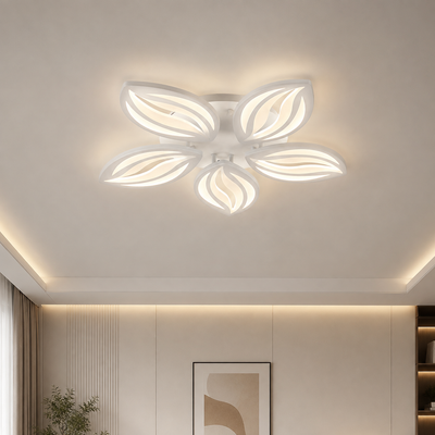 LED lustr s dálkovým ovládáním ORCHID 66W, 5 okvětních lístků, studené/teplé/neutrální světlo, stmívatelné, bílá, kov a akryl