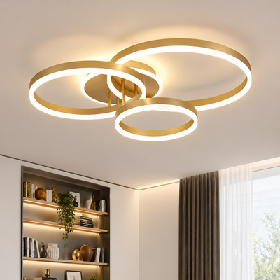 LED lustr s dálkovým ovládáním RIGA LILITH 68W, 3 kruhy, studené/teplé/neutrální světlo, stmívatelné, lesklé zlaté