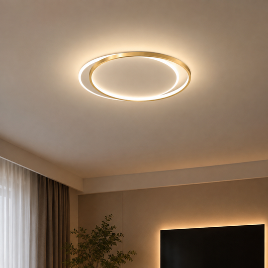 LED lustr s dálkovým ovládáním SOLARA 51W, 2 kruhy, studené/teplé/neutrální světlo, stmívatelné, bílé zlato