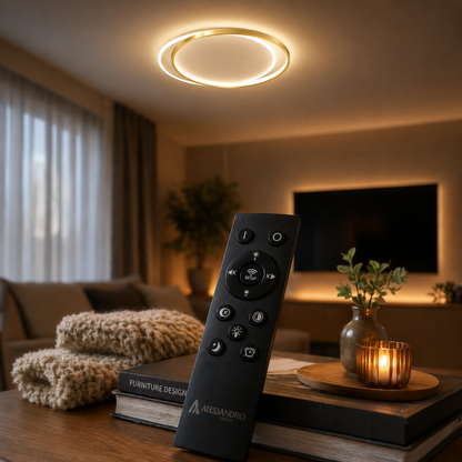 LED lustr s dálkovým ovládáním SOLARA 51W, 2 kruhy, studené/teplé/neutrální světlo, stmívatelné, bílé zlato