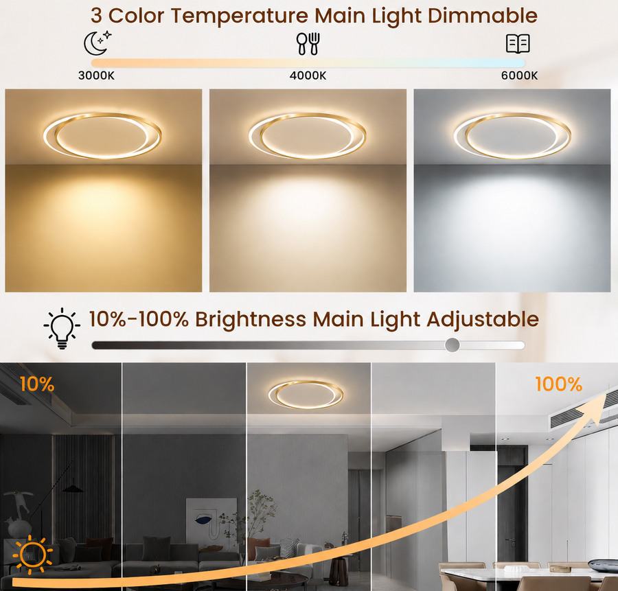 LED lustr s dálkovým ovládáním SOLARA 51W, 2 kruhy, studené/teplé/neutrální světlo, stmívatelné, bílé zlato