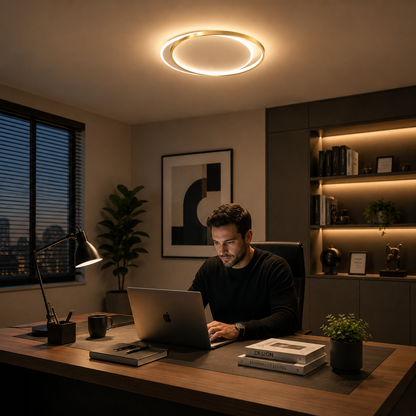 LED lustr s dálkovým ovládáním SOLARA 51W, 2 kruhy, studené/teplé/neutrální světlo, stmívatelné, bílé zlato