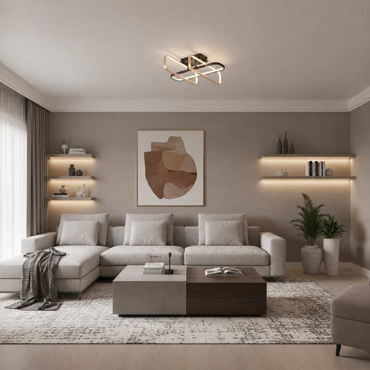 Lustra LED cu telecomanda TRANBERG, 3 surse(1negre+2auriu), 3000K/4000K/6000K, 144W, Metal și Plastic, Negru
