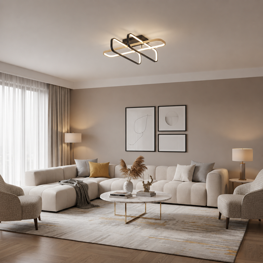 Lustra LED cu telecomanda TRANBERG, 3 surse(2negre+1auriu), 3000K/4000K/6000K, 152W, Metal și Plastic, Negru