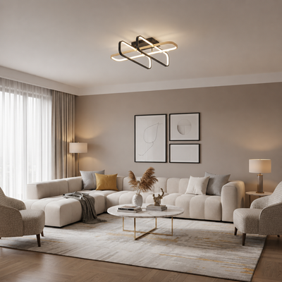 TRANBERG LED lustr s dálkovým ovládáním, 3 zdroje (2 černé+1 zlatý), 3000K/4000K/6000K, 152W, kov a plast, černá