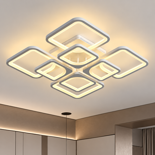 LED lustr s dálkovým ovládáním ZOE 138W, 8 čtverců, studené/teplé/neutrální světlo, stmívatelné, bílá