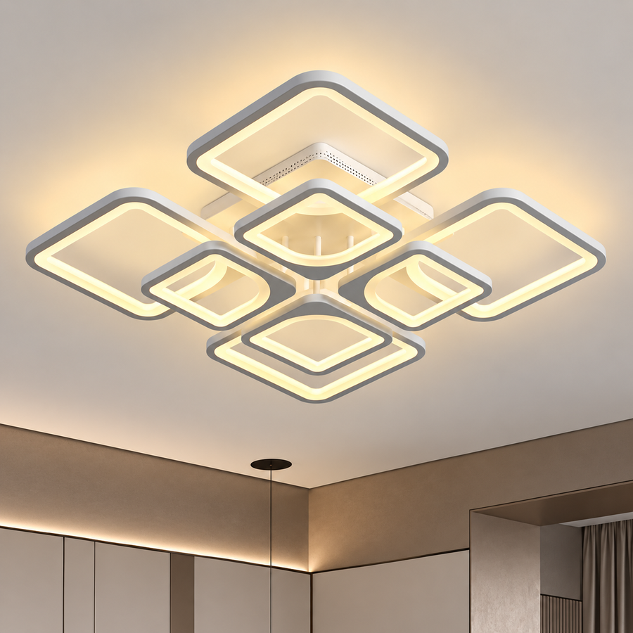 LED lustr s dálkovým ovládáním ZOE 138W, 8 čtverců, studené/teplé/neutrální světlo, stmívatelné, bílá