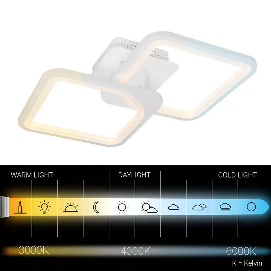 LED lustr s dálkovým ovládáním ZOE 41W, 2 čtverce, studené/teplé/neutrální světlo, stmívatelné, bílý LED lustr s dálkovým ovládáním Výchozí název Alessandro Design