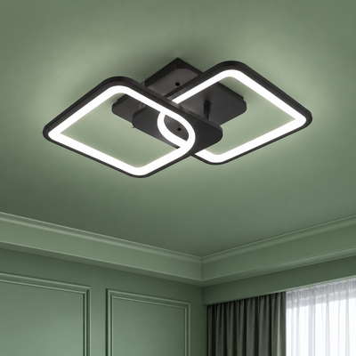 LED lustr s dálkovým ovládáním ZOE 41W, 2 čtverce, studené/teplé/neutrální světlo, stmívatelné, černá