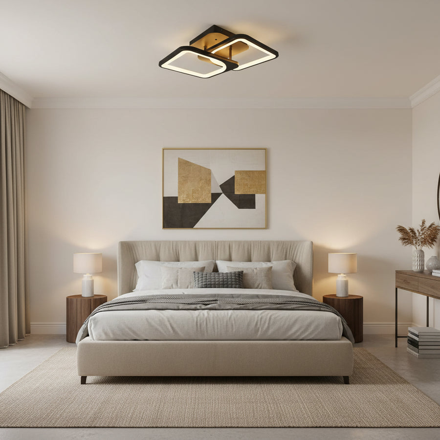 LED lustr s dálkovým ovládáním ZOE 27W, 2 čtverce, studené/teplé/neutrální světlo, stmívatelné, černé LED lustry s dálkovým ovládáním Výchozí název Alessandro Design