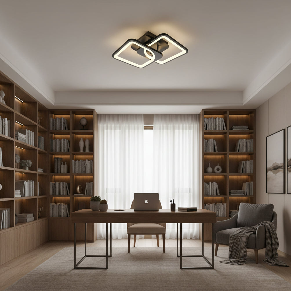 LED lustr s dálkovým ovládáním ZOE 27W, 2 čtverce, studené/teplé/neutrální světlo, stmívatelné, černé LED lustry s dálkovým ovládáním Výchozí název Alessandro Design