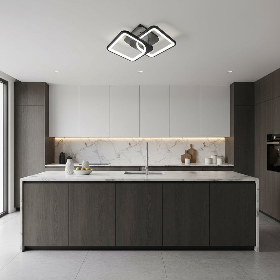 LED lustr s dálkovým ovládáním ZOE 27W, 2 čtverce, studené/teplé/neutrální světlo, stmívatelné, černé LED lustry s dálkovým ovládáním Výchozí název Alessandro Design