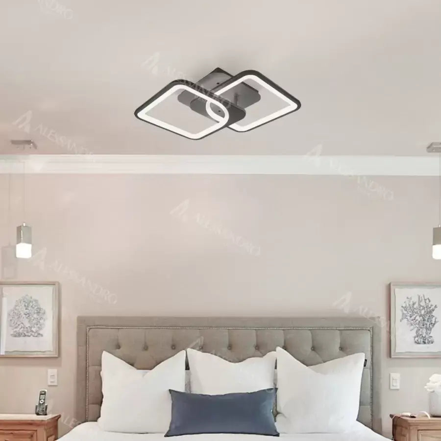 LED lustr s dálkovým ovládáním ZOE 27W, 2 čtverce, studené/teplé/neutrální světlo, stmívatelné, černé LED lustry s dálkovým ovládáním Výchozí název Alessandro Design