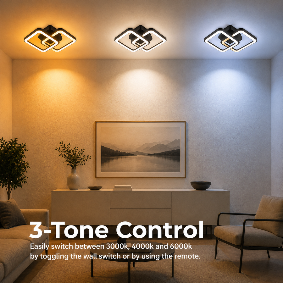 LED lustr s dálkovým ovládáním ZOE 41W, 2 čtverce, studené/teplé/neutrální světlo, stmívatelné, černá