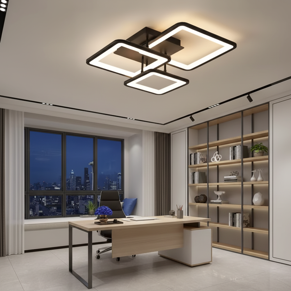 LED lustr s dálkovým ovládáním ZOE 60W, 3 čtverce, studené/teplé/neutrální světlo, stmívatelné, černé LED lustry s dálkovým ovládáním Výchozí název Alessandro Design