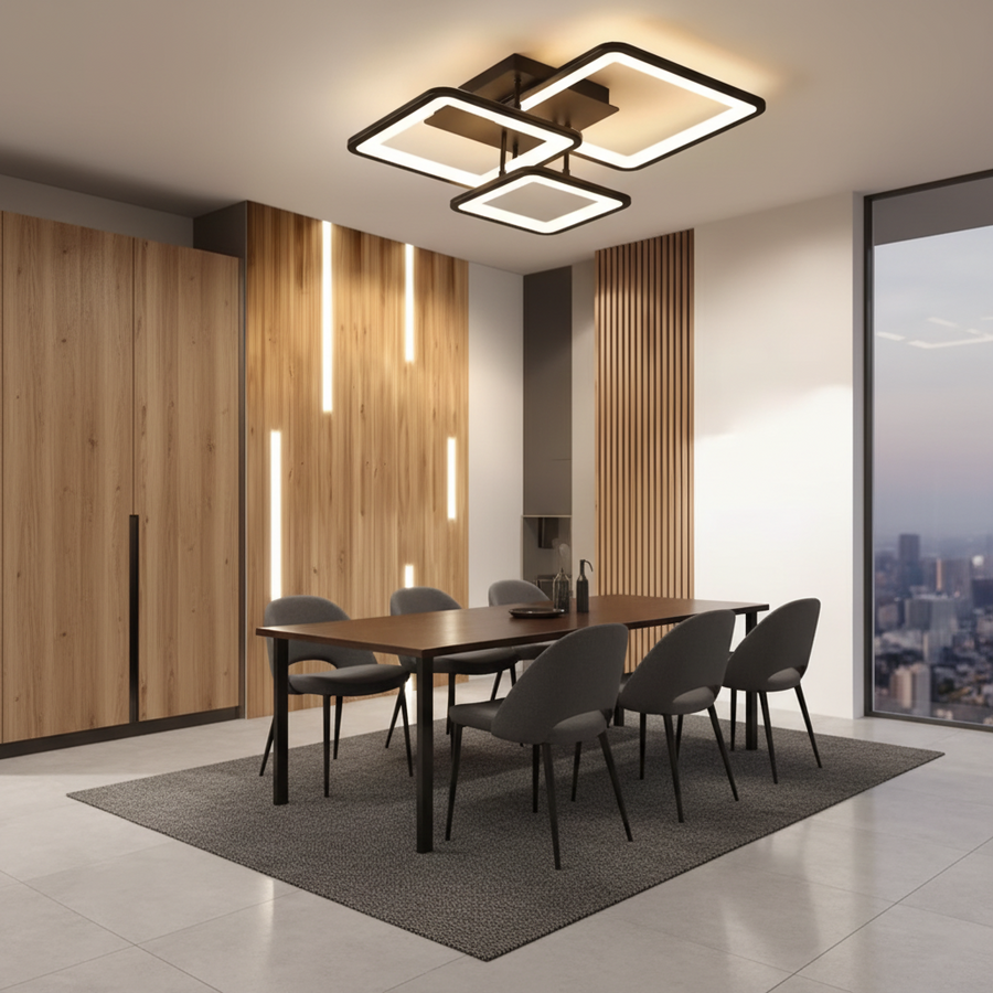 LED lustr s dálkovým ovládáním ZOE 60W, 3 čtverce, studené/teplé/neutrální světlo, stmívatelné, černé LED lustry s dálkovým ovládáním Výchozí název Alessandro Design