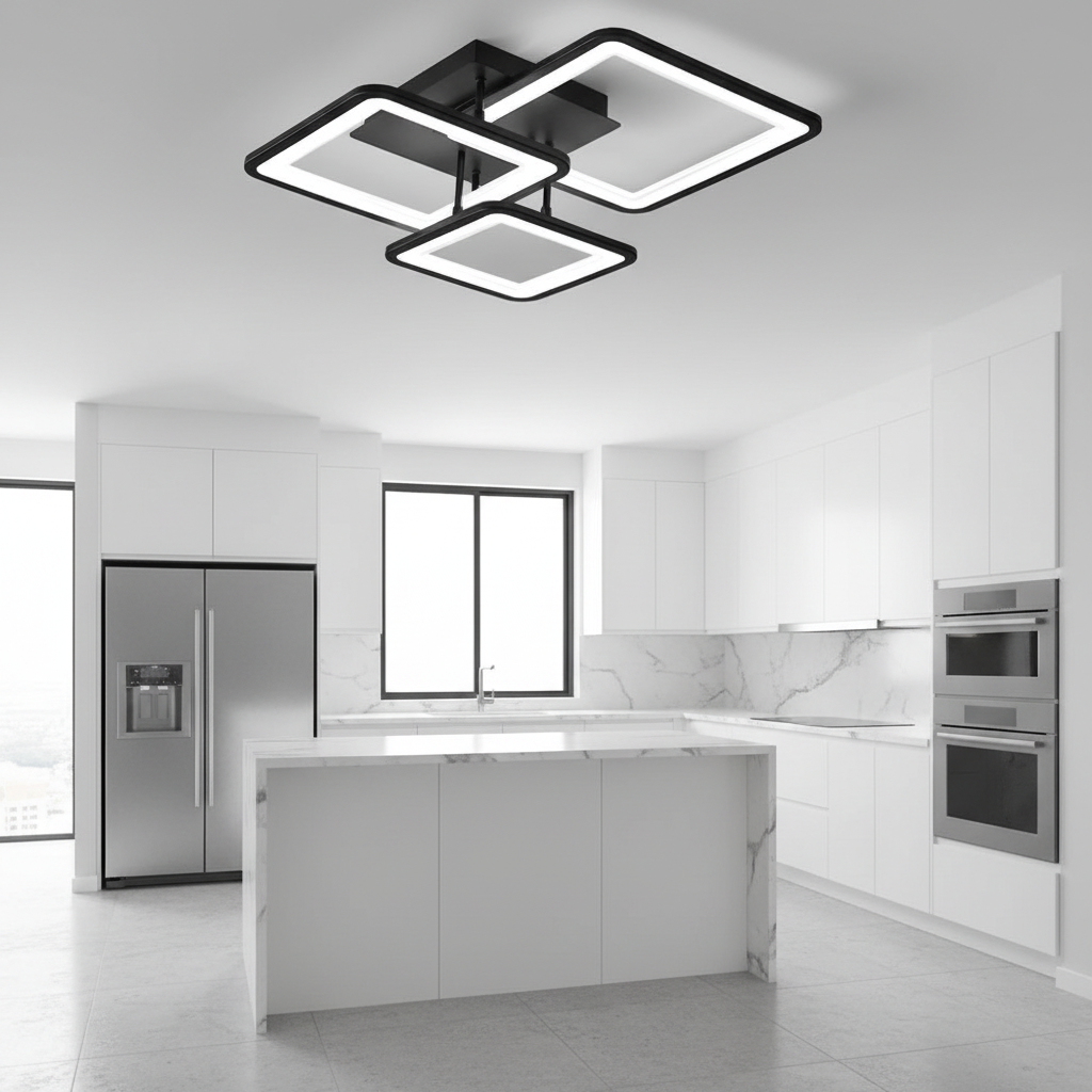 LED lustr s dálkovým ovládáním ZOE 60W, 3 čtverce, studené/teplé/neutrální světlo, stmívatelné, černé LED lustry s dálkovým ovládáním Výchozí název Alessandro Design