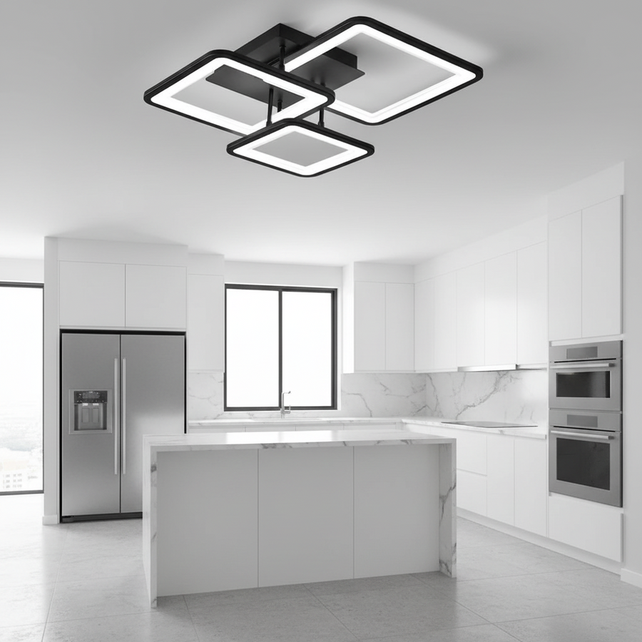 LED lustr s dálkovým ovládáním ZOE 60W, 3 čtverce, studené/teplé/neutrální světlo, stmívatelné, černé LED lustry s dálkovým ovládáním Výchozí název Alessandro Design