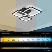 LED lustr s dálkovým ovládáním ZOE 60W, 3 čtverce, studené/teplé/neutrální světlo, stmívatelné, černé LED lustry s dálkovým ovládáním Výchozí název Alessandro Design