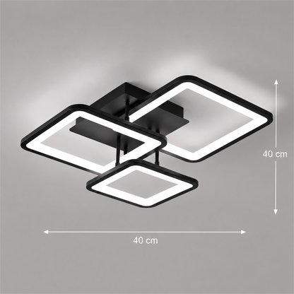 LED lustr s dálkovým ovládáním ZOE 60W, 3 čtverce, studené/teplé/neutrální světlo, stmívatelné, černá, kov a akryl