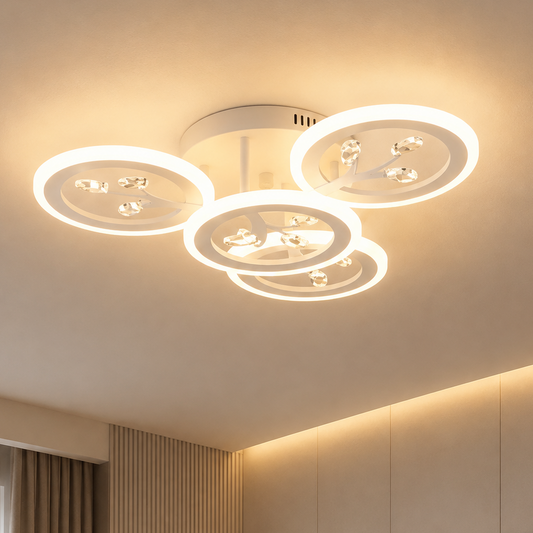 LED lustr s dálkovým ovládáním a krystalem DAISY 53W, 4 Elements, Studené/Teplé/Neutrální světlo, Stmívatelné, Bílá